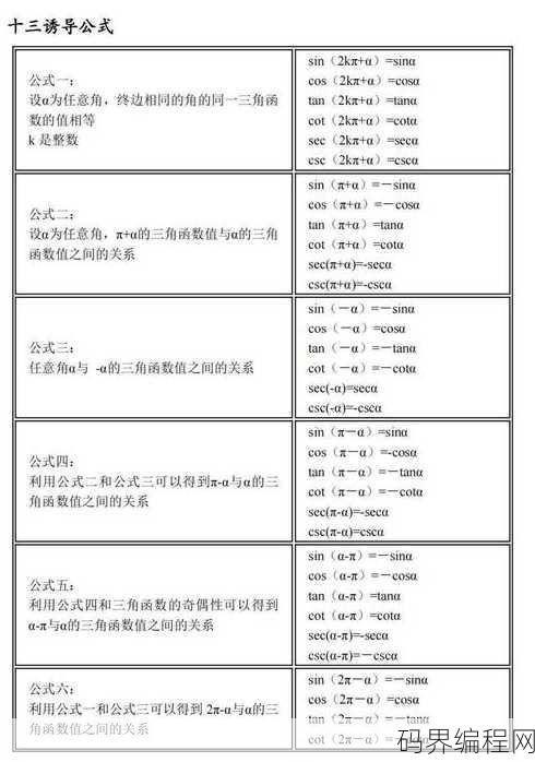 大学三角函数常用公式