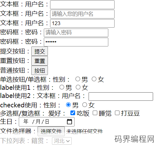 html表单控件代码