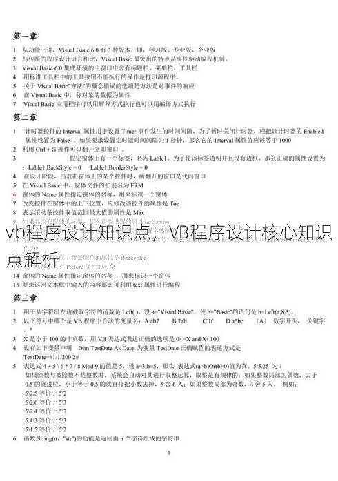 vb程序设计知识点，VB程序设计核心知识点解析