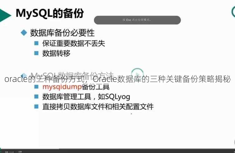 oracle的三种备份方式，Oracle数据库的三种关键备份策略揭秘