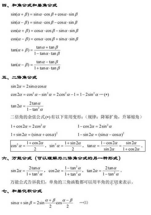 万能公式三角函数推导（三角函数里的万能公式如何推?）