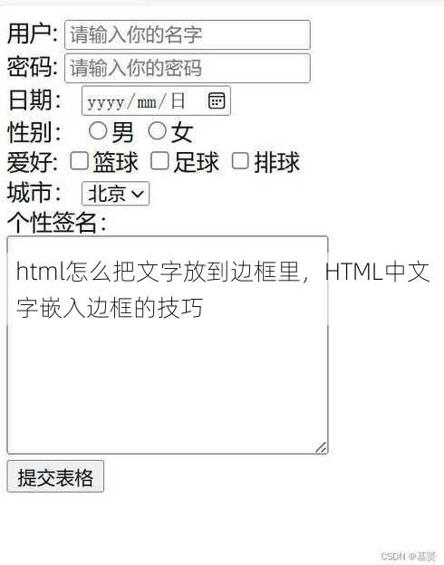 html怎么把文字放到边框里