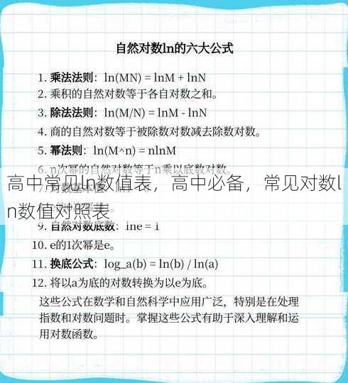 高中常见ln数值表