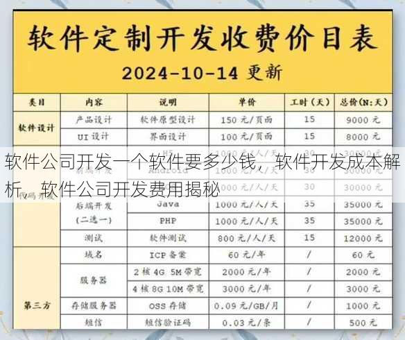 软件公司开发一个软件要多少钱