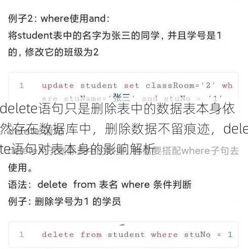 delete语句只是删除表中的数据表本身依然存在数据库中