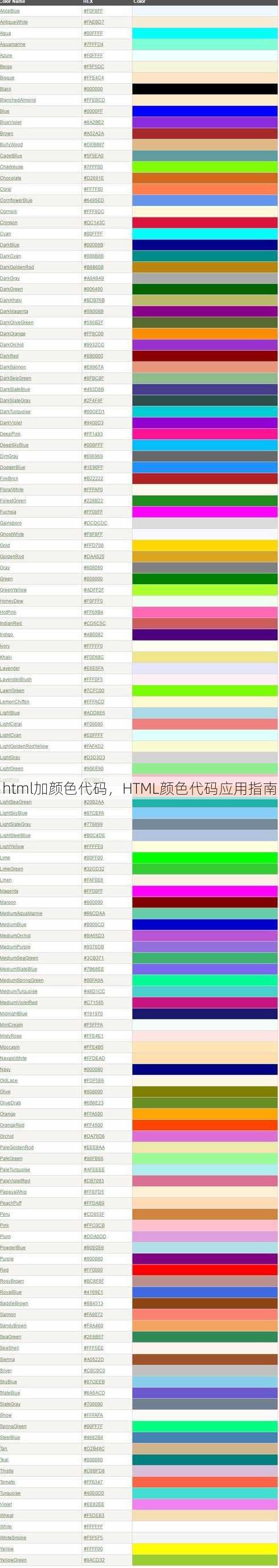 html加颜色代码