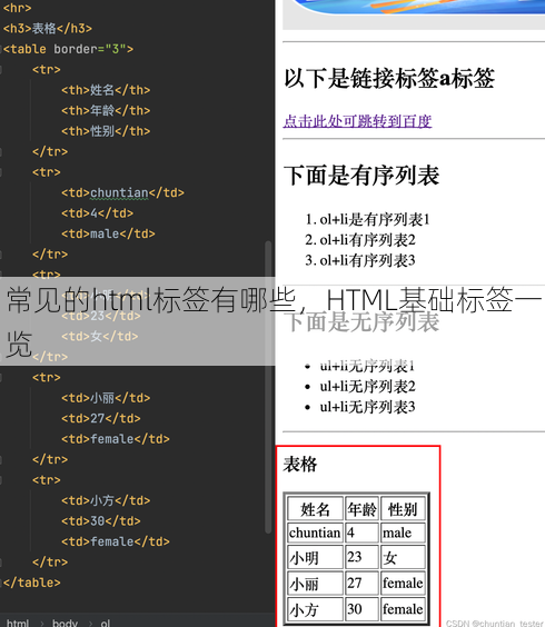 常见的html标签有哪些