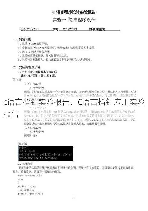 c语言指针实验报告