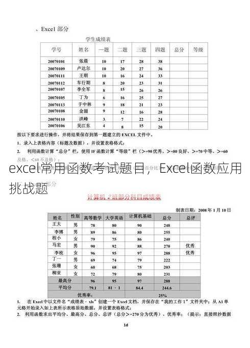excel常用函数考试题目