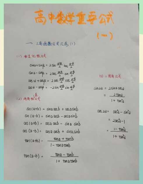 高一三角函数全部公式（高一三角函数公式推导过程）