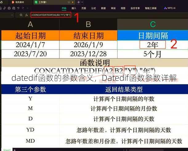 datedif函数的参数含义