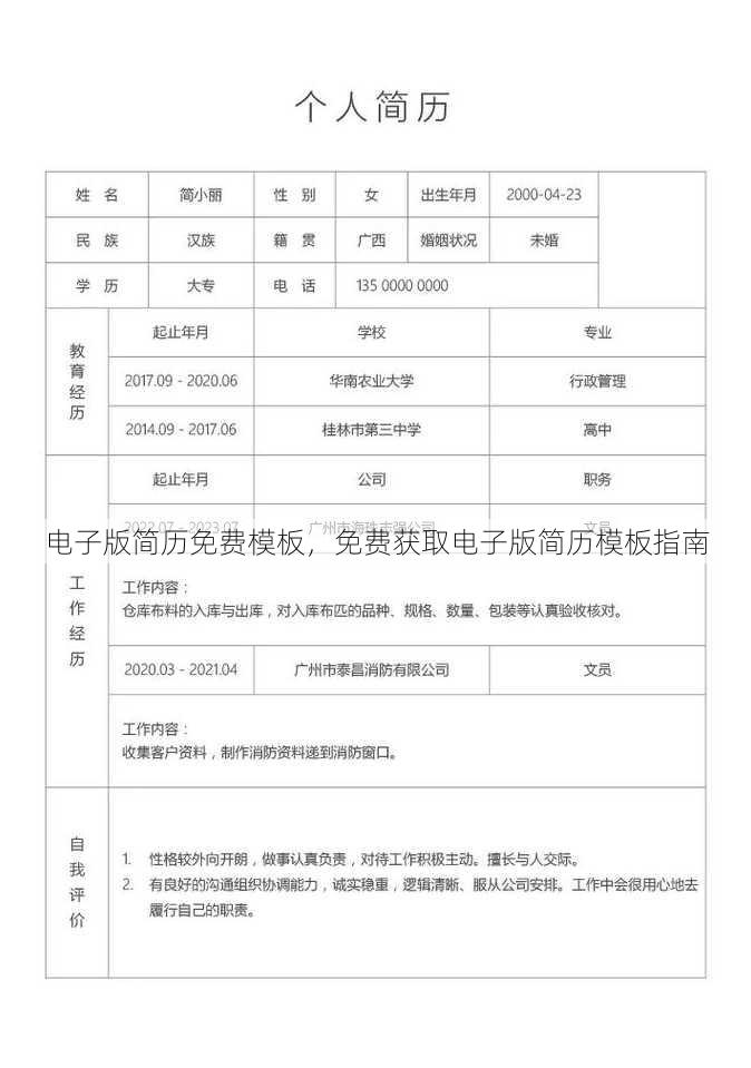电子版简历免费模板