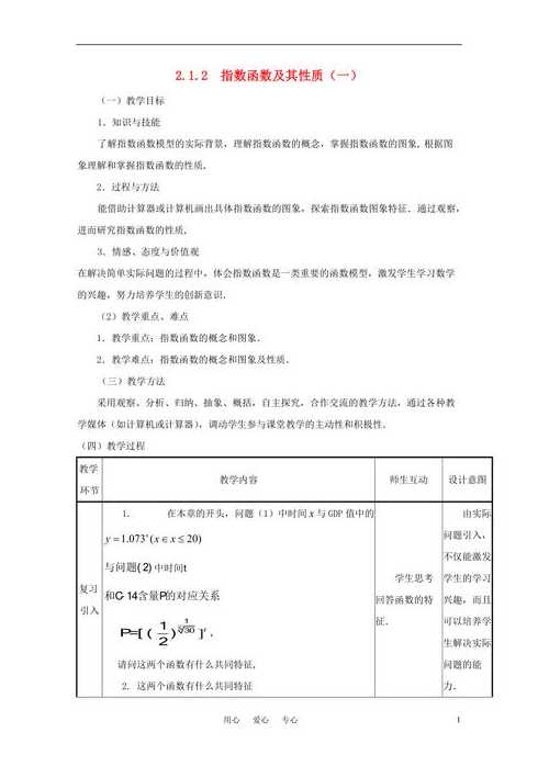 指数函数教学设计一等奖（指数函数课堂设计）