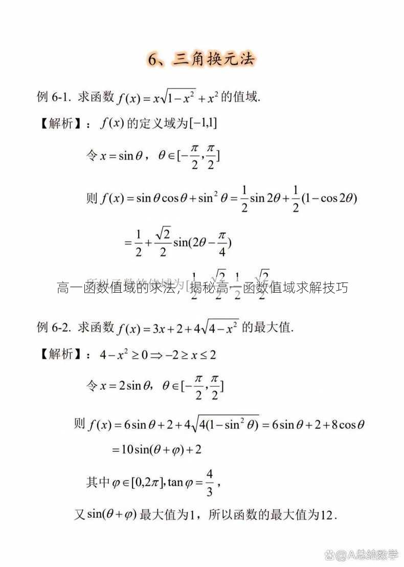 高一函数值域的求法
