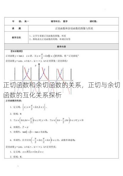 正切函数和余切函数的关系