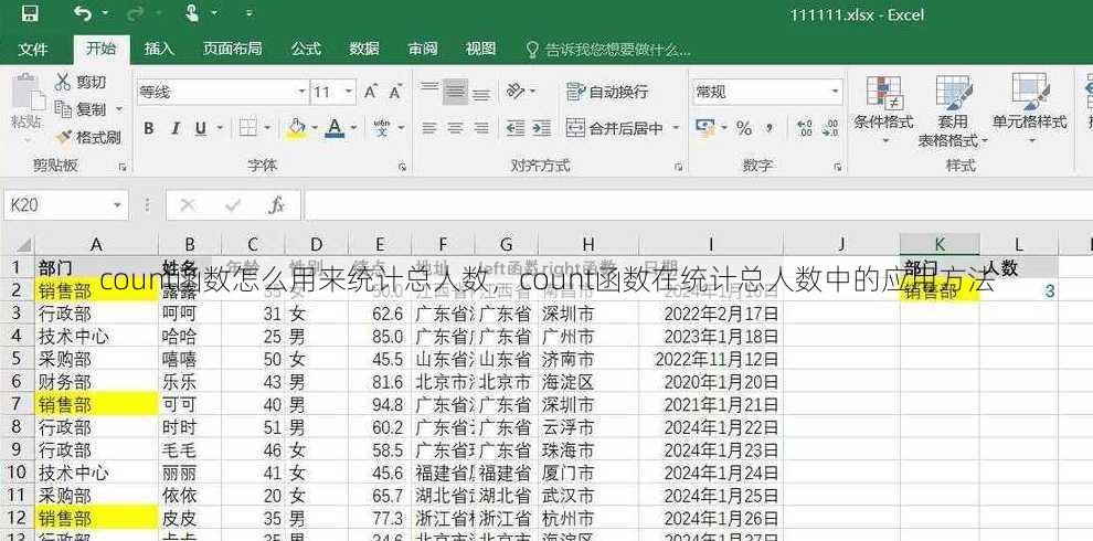 count函数怎么用来统计总人数