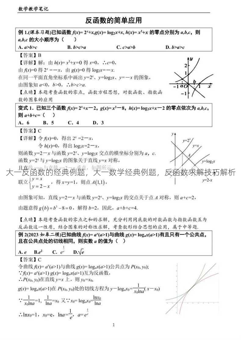 大一反函数的经典例题