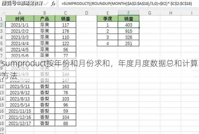 sumproduct按年份和月份求和