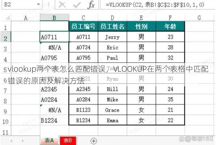 vlookup两个表怎么匹配错误