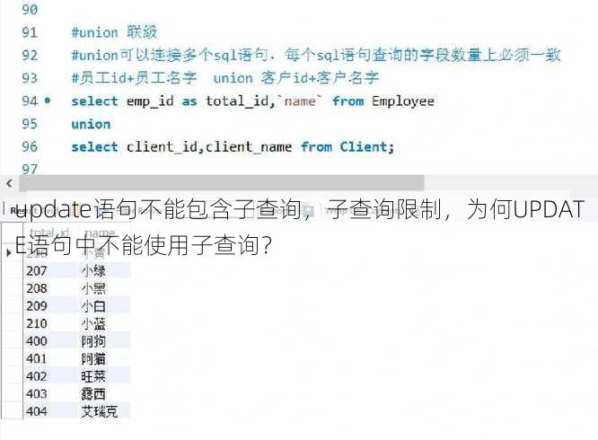update语句不能包含子查询
