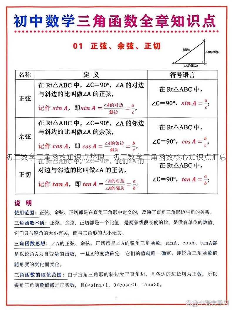 初三数学三角函数知识点整理