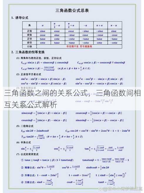 三角函数之间的关系公式