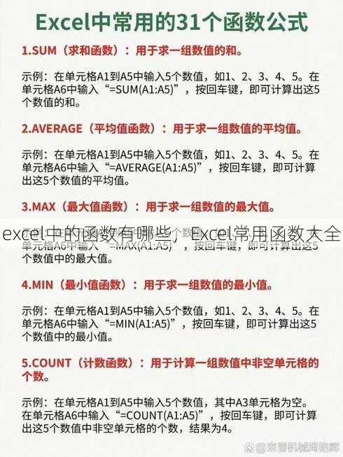 excel中的函数有哪些