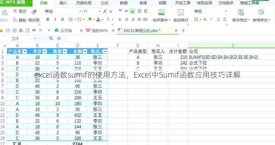 excel函数sumif的使用方法