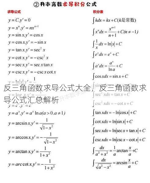 反三角函数求导公式大全