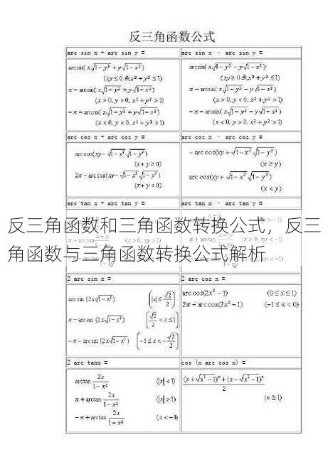反三角函数和三角函数转换公式