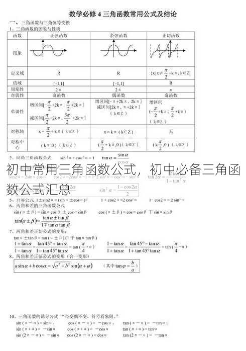初中常用三角函数公式
