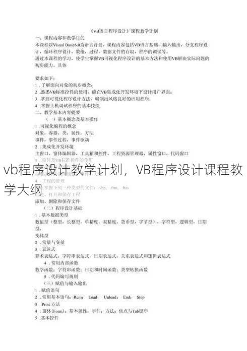 vb程序设计教学计划