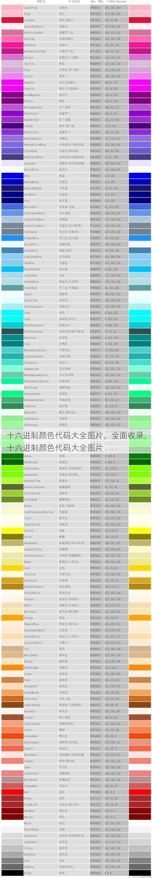 十六进制颜色代码大全图片