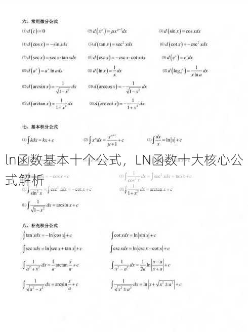 ln函数基本十个公式