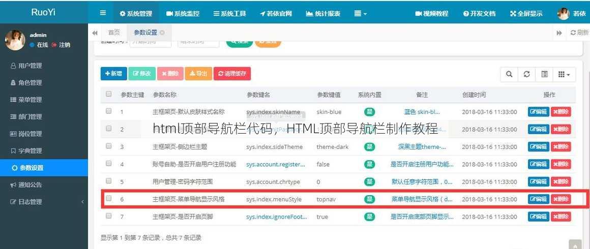 html顶部导航栏代码