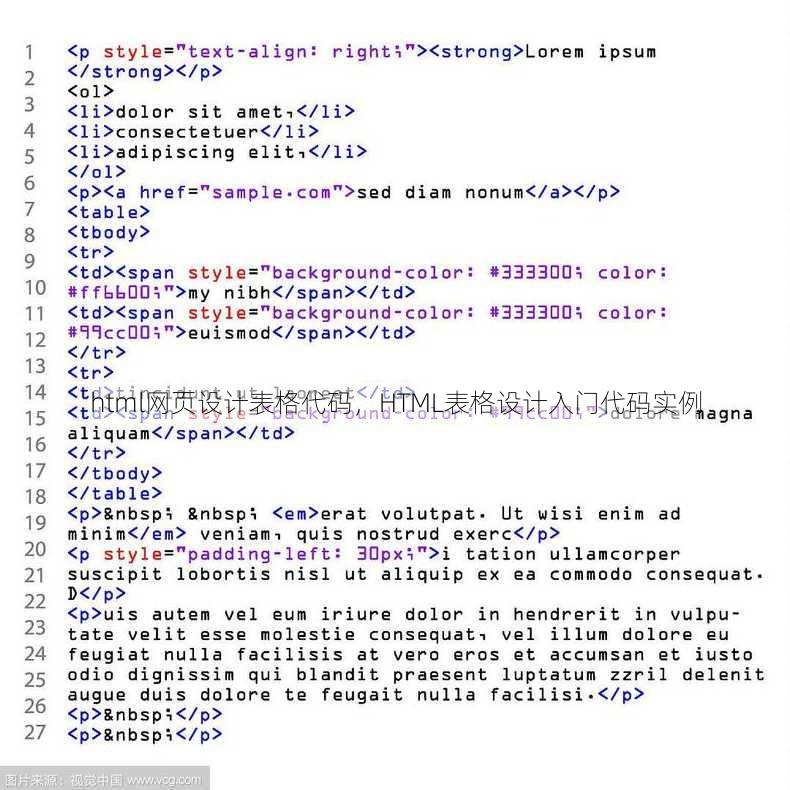 html网页设计表格代码