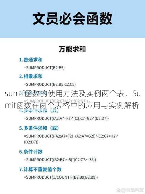 sumif函数的使用方法及实例两个表