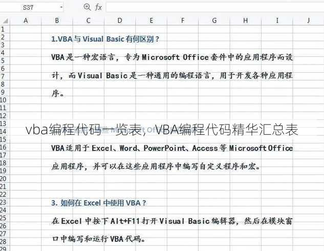 vba编程代码一览表
