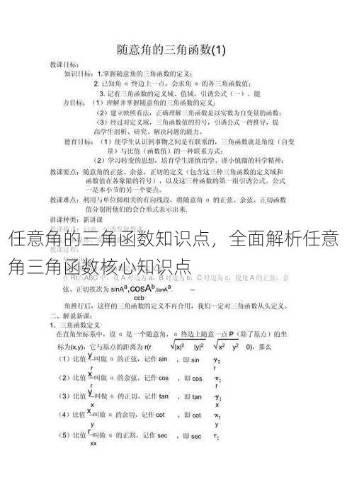 任意角的三角函数知识点