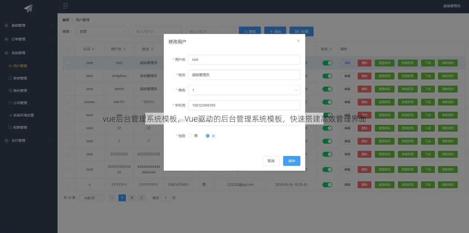 vue后台管理系统模板