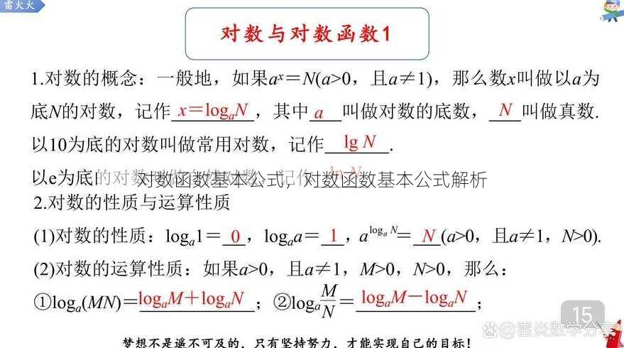 对数函数基本公式