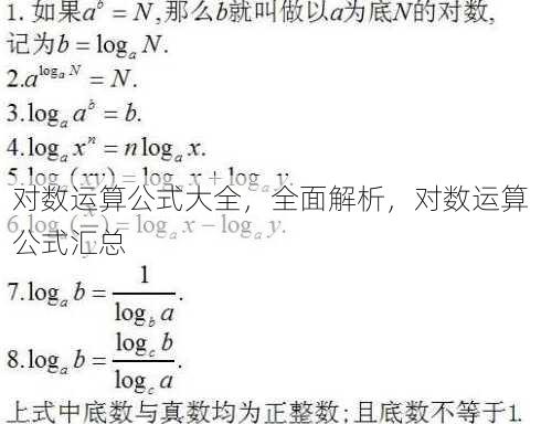 对数运算公式大全