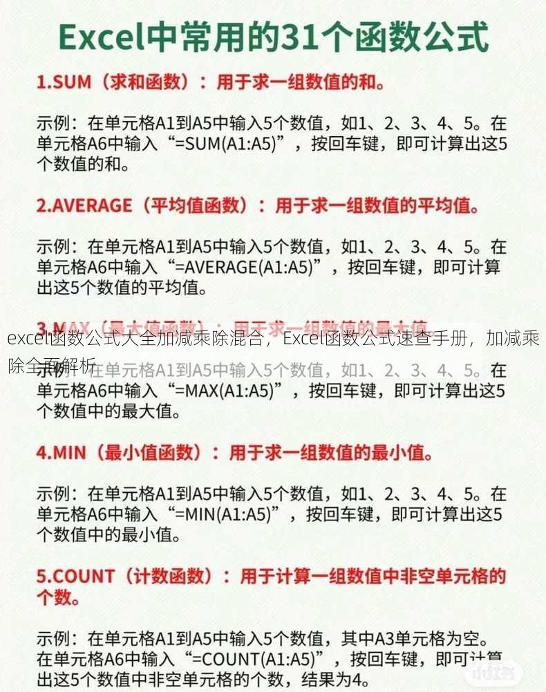 excel函数公式大全加减乘除混合