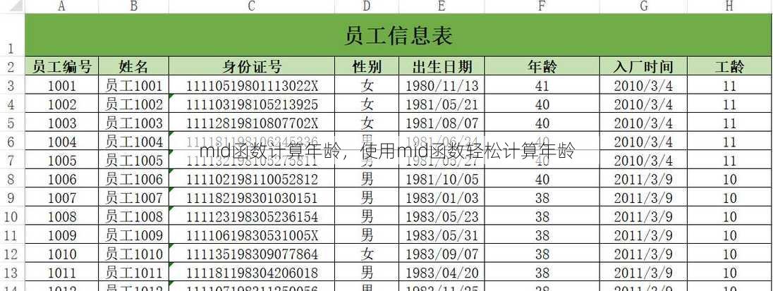 mid函数计算年龄