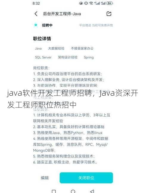 java软件开发工程师招聘