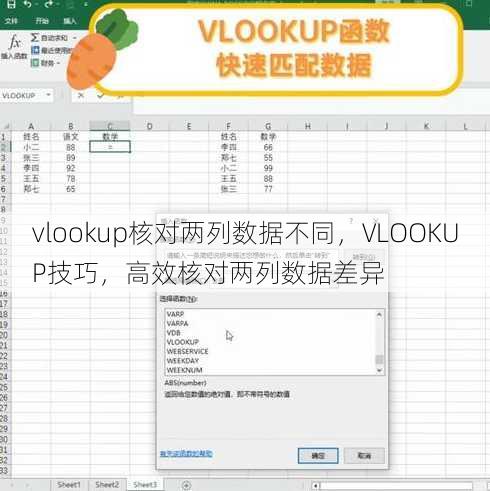 vlookup核对两列数据不同