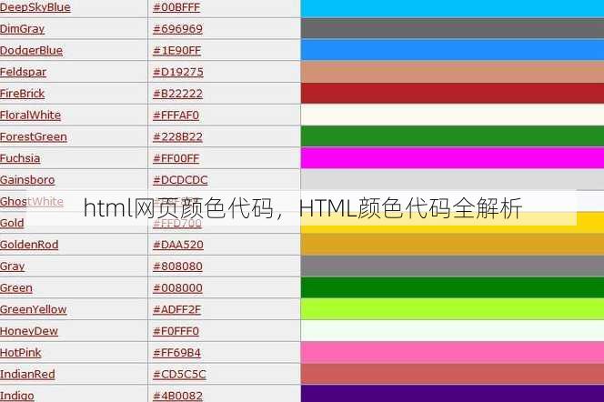 html网页颜色代码