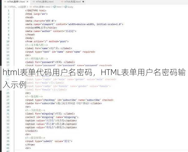 html表单代码用户名密码