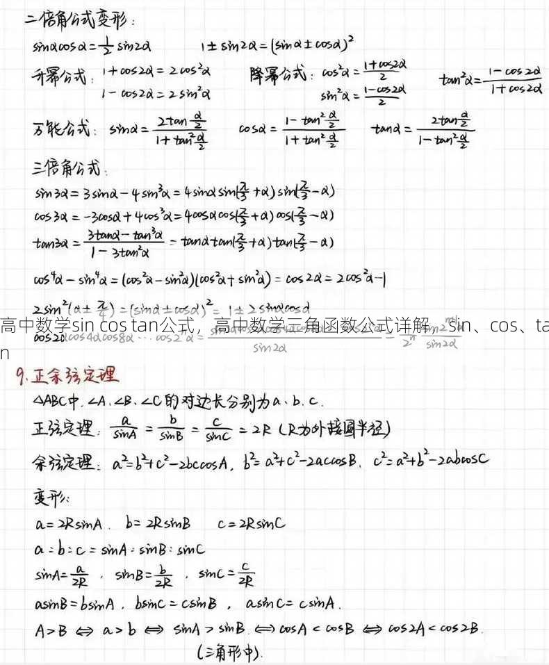 高中数学sin cos tan公式