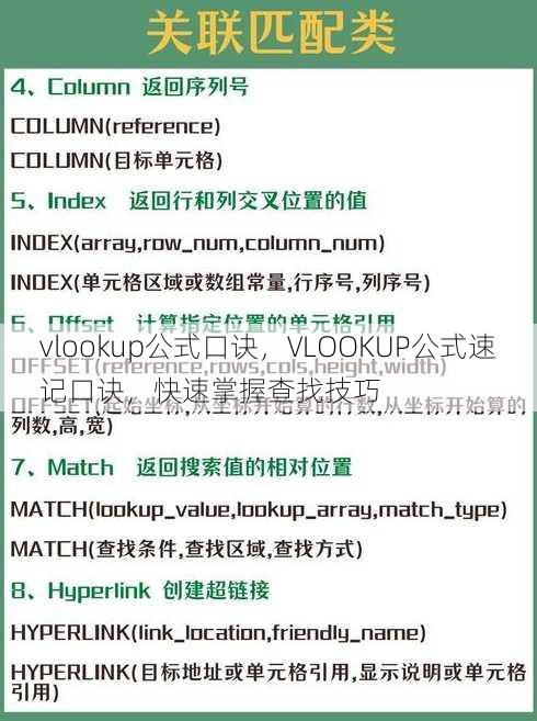 vlookup公式口诀